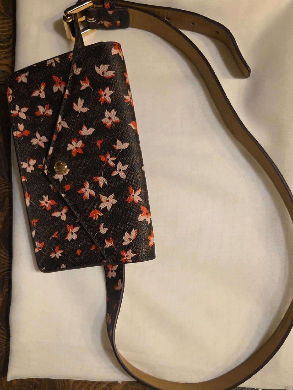 Michael Kors Floral Envelope Crossbody‎ Belt Bag - Brown with Pink Flowers